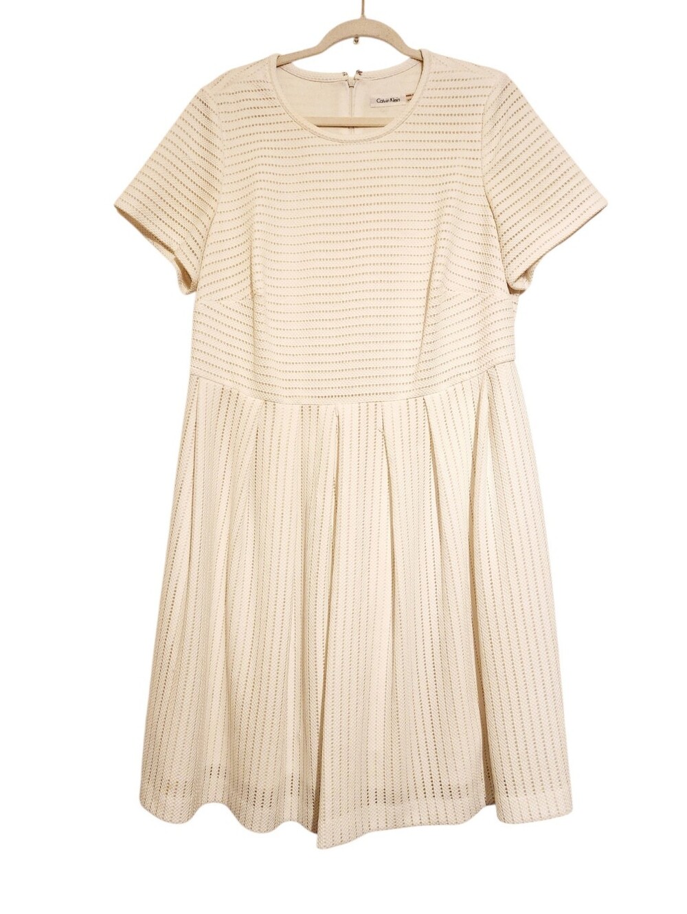 Calvin Klein | Women's White Fit And Flared Eyelet Striped Dress (Size 14W)